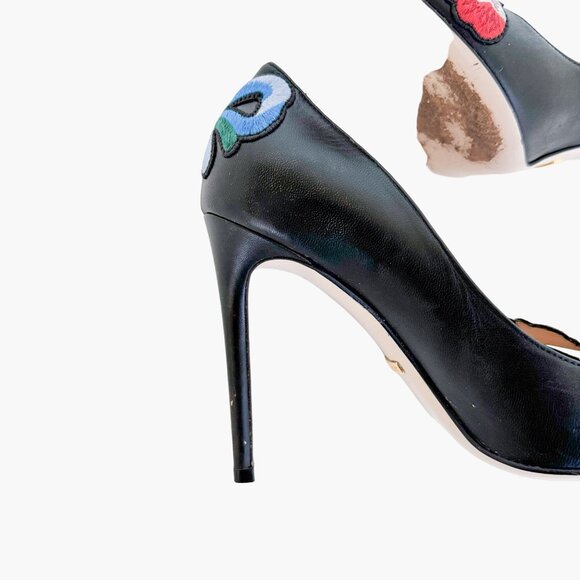 Gucci Ophelia Floral-Embroidered Pump EU 38 US 8 Black Leather High Heel Pointed - Picture 15 of 15